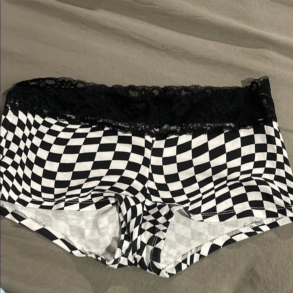 Black and White Checkered Lace Trim Boy short Panties